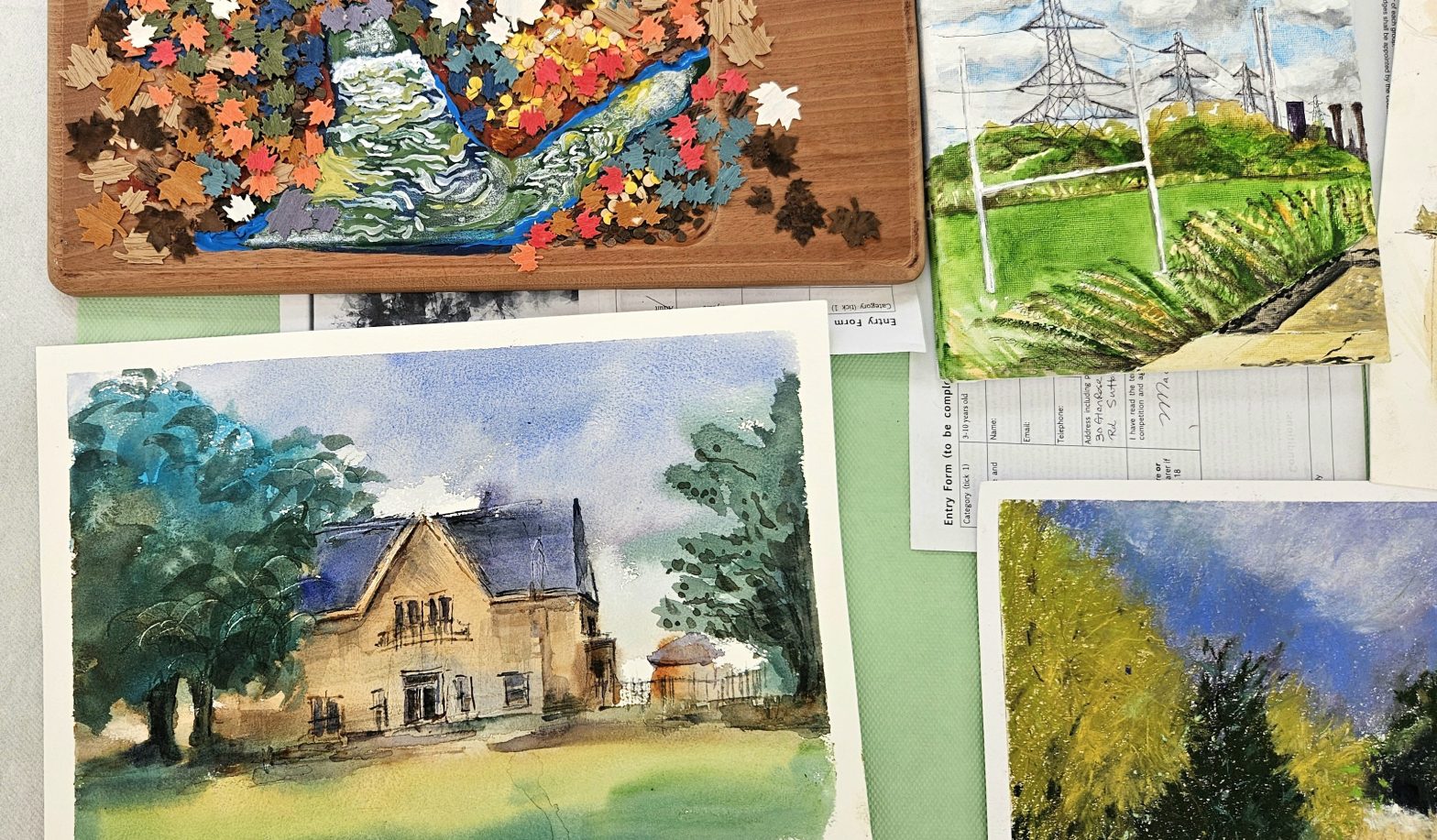 Paintings on a table